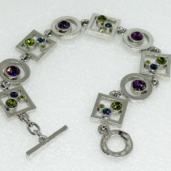 Vintage M4M Crystal Bracelet w Geometric Design Purple Green Blue - Picture 2 of 9